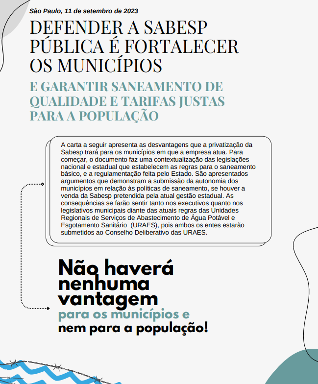 Carta de Alerta a privatização da SABESP